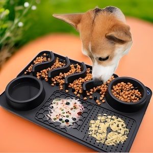 Lick Mat Slow Feeder Upgraded 3 In 1 Dog Bowls Suction Cups Dog Anxiety 12x8 S